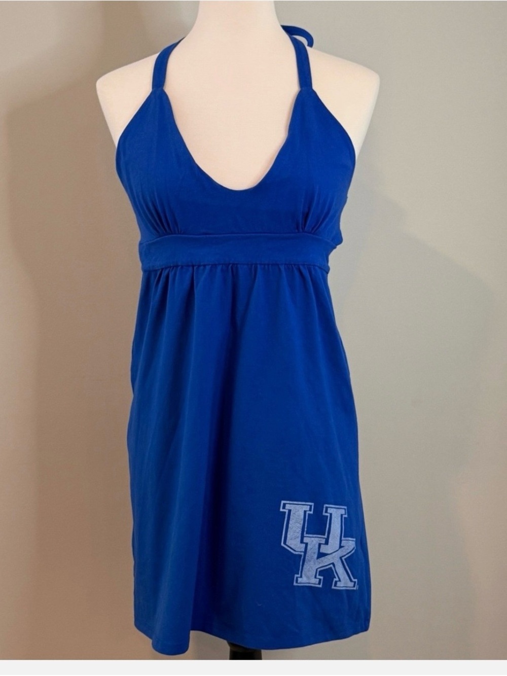 Blue Backless Halter Dress with UK Logo